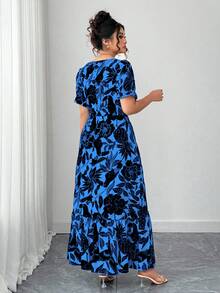 Elenzga Gaun Tanpa Lengan Elegan, Biru & Putih, Cocok untuk Acara Formal, Pakaian Urban, Musim Semi/Panas/Gugur, Ukuran Besar - Biru - View 2