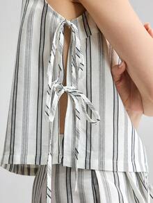 Ontre Áo không tay kẻ sọc đen trắng dành cho nữ, chất liệu pha lanh, mẫu mới 2026SS, kiểu dáng đi nghỉ mát, phù hợp cho kỳ nghỉ, tiệc tùng, thường ngày, đi biển, dự đám cưới, hẹn hò lãng mạn, thoải mái và thời trang. - Đen và trắng - Xem 5