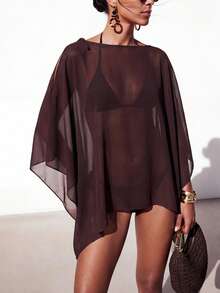 Zivah 2026 女士休闲沙滩度假薄纱方巾罩衫，棕色 - 棕色 - 查看 2