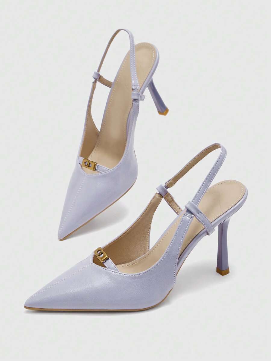 CUCCOO BIZCHIC Women's Light Purple Slingback Heels Pointed Toe Gold Buckle Stiletto Pumps - Light purple - View 1