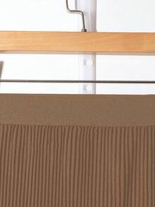 GlowEve CURVE Plus Size Women's Solid Color Elastic Waist Pleated Long Casual Skirt - Khaki - View 5