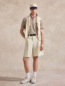 Courvante Áo thun có cổ Nam Dây kéo màu trơn Giải trí - Màu nâu  Mocha - Xem 2