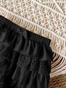 Babygirl Cute Ruffled Elastic Waist Shorts, Summer - Black - View 7