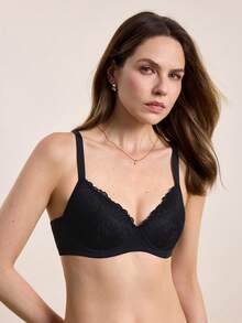 Hourtrue Bralette de encaje con aros sexy para mujer - Negro - Ver 6