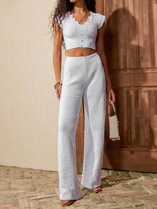 White Knitted Two Pieces Set With Structured Shoulders Co-Ords - Apricot - View 4