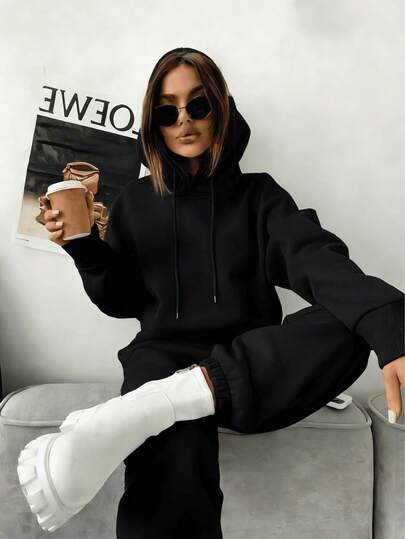 Conjunto de Sudadera con Capucha y Pants Jogger Casual para Mujer