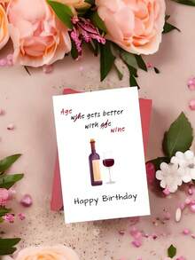 1PC Funny Wine Theme Birthday Card Wine Makes Life Better Greeting Card Premium Cardstock Red Purple Wine Glass Design For Family Friends Lover Husband Wife Coworker Birthday Celebration Wine Lover Gift Home Office Decor - multicolor - View 3