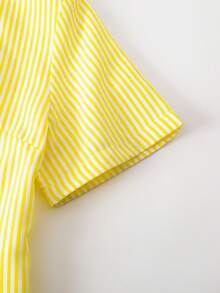 Teen GirlCasual All-Match Versatile Daily Commute Slim Fit Cropped Short Sleeve White Shirt - Yellow - View 8