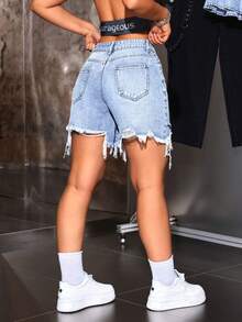 SHEIN ICON Women's Casual Everyday Denim Shorts With Pockets And Button Holes - Light Wash - View 3