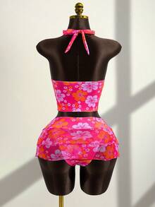 Zestiva Bộ đồ bơi 3 mảnh dành cho nữ, lý tưởng cho kỳ nghỉ hè ở bãi biển, gồm áo tankini cổ yếm viền ren thắt eo và chân váy xếp tầng nhiều lớp. - Nhiều màu - Xem 2