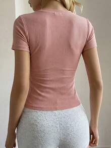 Joudiya Women Plain Simple Casual Daily T-Shirt - Dusty Pink - View 10