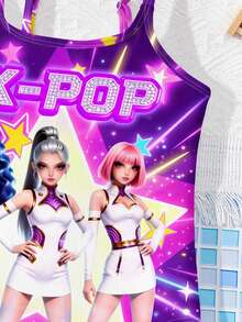 SHEIN Áo tắm liền thân in hình nhóm bé gái hoạt hình tối giản, màu tím rực rỡ, thích hợp cho mùa hè. - Nhiều màu - Xem 7