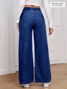 Jeans de pierna ancha sueltos con cintura elástica, versátiles y casuales para uso diario y trayectos - Azul - Ver 2
