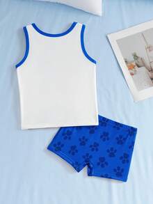 SHEIN | PAW Patrol 一套男童卡通印花背心和短裤内衣套装 - 藍白色 - 查看 2