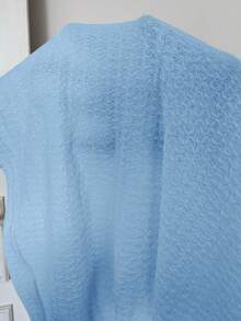SHEIN EZwear Maglietta in maglia con scollo asimmetrico e arricciature, di colore azzurro chiaro, comoda e versatile per uso quotidiano - celeste - Visualizzare 6