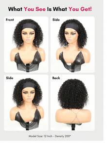 Density Pro 200% Density Kinky Curly Headband Bob Wigs Human Hair Curly Wig Machine Made Put On And Go Glueles Wigs For Daily Use - SNatural - View 5