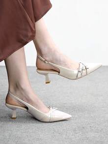 CUCCOO BIZCHIC 女士尖头细高跟鞋，米色，多条后跟带设计，优雅通勤鞋，露跟鞋，适合日常百搭、工作和购物场合。 - 米色 - 查看 3