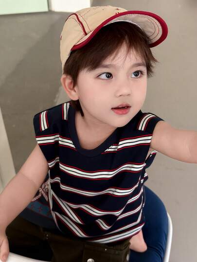 DAZY 幼儿男童圆领条纹休闲无袖上衣，春夏款