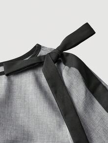 SHEIN MOD 女士蝴蝶结装饰褶皱休闲百搭日常衬衫 - 淺灰色 - 查看 4