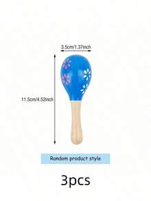 1/2/3个木制沙锤，节日木制沙锤玩具，图案随机 - 彩色 - 查看 3