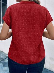 SHEIN LUNE CURVE 大码红色简约休闲短袖衬衫 - 紅色 - 查看 2