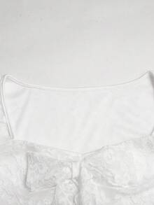 SHEIN 青少年女孩白色夏季優雅派對法式長袖紋理素色上衣 - 白色 - 查看 5