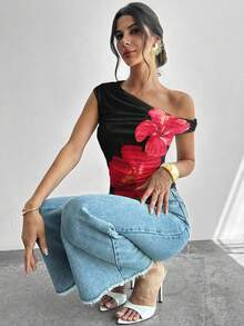 Firerie Women's Casual Elegant Asymmetric Ruched Cropped Top, Women's Resort Wear, Women's Casual Outfit,Summer Top - Multicolor - View 5