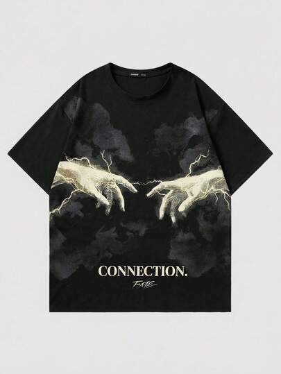 ROMWE MEN Street Life 男士复古街头剪影热成像人体图案短袖T恤，夏季款