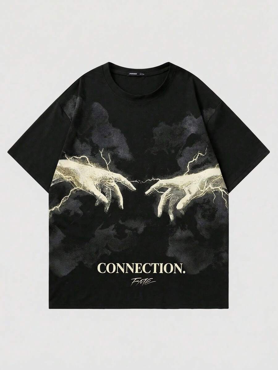 ROMWE MEN Street Life 男士复古街头剪影热成像人体图案短袖T恤，夏季款 - 黑色 - 查看 1