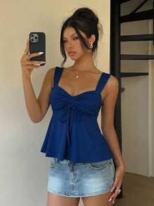 SHEIN EZwear 三件套 白色、米黄色、藏蓝色 夏季休闲女式抽绳吊带背心，户外穿着，度假休闲，可爱夏日上衣，修身性感，街头风，适合度假、音乐节、上学、海岛等场合，时尚百搭，也是送给朋友的绝佳礼物 - 彩色 - 查看 7