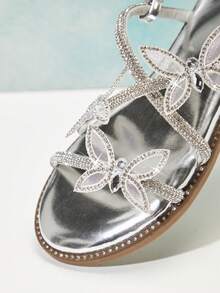 Mini mi Girl's Fashion Comfy Butterfly Decor Back Strap Flat Sandals - Silver - View 6