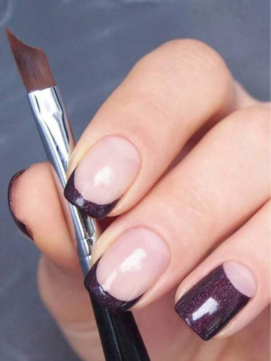 1支/3支装法式美甲/扎染黑色美甲笔，斜头美甲笔，花卉绘画笔，法式弯头美甲笔 - 黑色 - 查看 1