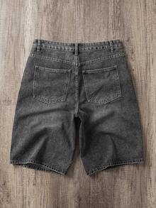 Manfinity Joysei Pantalones cortos vaqueros de pierna ancha con bolsillo con adorno de rhinestones, estilo casual y holgado para hombres - Gris - Ver 2