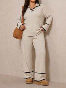 Plus Size Sweater Co-Ords Travel Home Black And White Casual Smart - Multicolor - View 5