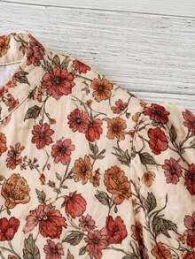 Linhara 大码女式V领印花衬衫，夏季女装 - 杏色 - 查看 4