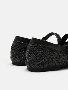 CUCCOO CURVES Zapatos de mujer de ancho amplio, con punta cuadrada, suela plana, de tela de paja negra, con estilo simple y cómodo, transpirable para uso diario, fiesta, casual, vacaciones, con hebilla, tallas grandes - Negro puro - Ver 3
