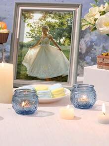 Set Tempat Lilin Kaca Biru Antik Isi 6 atau 12 Buah Dekorasi Meja Pernikahan Gaya Boho Pesta Teh Suvenir Pesta Pengantin Hiasan Tengah Meja Rustic Hadiah untuk Tamu - biru - View 8