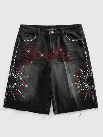 Street Life Herren Funkelnde Diamant Denim-Shorts