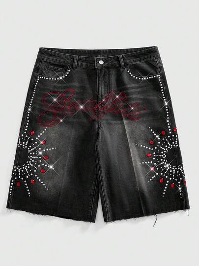 Street Life Pantalones cortos de mezclilla con diamantes brillantes para hombres