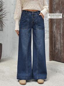 EMERY ROSE Plus Size Straight Loose Fashion Versatile Jeans Wide Leg Jeans Woman Jeans High Waist Flared Jean Loose Jeans Flare Jeans Women - Blue - View 4