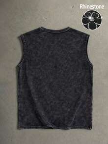 Manfinity Homme Áo tank top nam phong cách đường phố retro họa tiết hoa đính đá giả, áo vest dự lễ hội âm nhạc. - màu đen - Xem 4