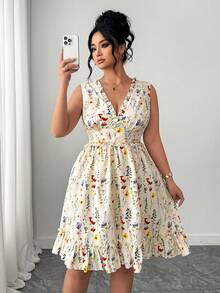 Elenzga 大码女式碎花荷叶边无袖连衣裙，度假及膝夏季连衣裙，女士夏季连衣裙，加大码复活节连衣裙，女士短款连衣裙，女士度假连衣裙，碎花连衣裙，复活节加大码连衣裙，碎花加大码连衣裙，无袖夏季连衣裙，女士碎花连衣裙，女士碎花图案连衣裙，女士休闲连衣裙，V领荷叶边连衣裙，女士连衣裙，女装连衣裙，白色碎花连衣裙，女士碎花夏季连衣裙，碎花吊带裙，休闲夏季连衣裙，加大码夏季连衣裙 - 杏色 - 查看 3