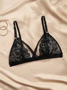 Charlaine Reggiseno romantico ed elegante con coppa a triangolo, biancheria intima femminile comoda con pizzo a forma di cuore - nero - Visualizzare 6