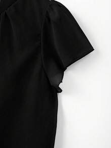 GlowEve CURVE 大码女式纯色宽松圆领荷叶袖休闲衬衫，优雅时尚，适合日常、工作、派对、街头、度假、春夏穿着。 - 黑色 - 查看 6