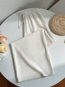 Elamini Quần dài nữ màu mơ, cạp thấp, ống đứng, có túi, thời trang, thoải mái, đa năng, thích hợp cho mùa hè đi biển, mặc hàng ngày, mùa xuân/hè. - Màu be - Xem 5