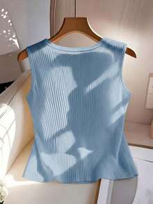 GlowEve Women's Solid Color Metal Button Design Sweetheart Neck Camisole - Blue - View 2