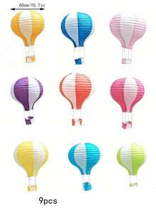 Joivida 9pcs Suspension Hot Air Balloon Paper Lantern Set, Party Decoration, Birthday, Classroom Setup, Wedding Paper Lantern Decoration - multicolor - View 9