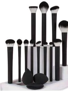 12PCS Complete Kit Super Soft Multifunctional Quick Makeup Tools Professional Black Makeup Brush Set For Women Daily Use Professional Makeup Gift Set Giveaway - Black - View 9