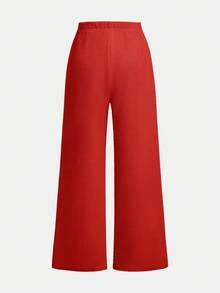 Tween Girls' Basic Casual Solid Color Knit Sleeveless Top And Pants Set, Spring/Summer - Red - View 4