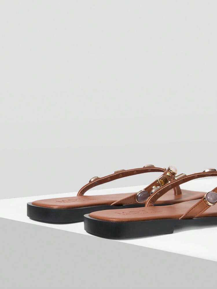 SPRING AND SUMMER NEW OUTDOOR WOMEN'S FLAT-BOTTOMED SQUARE TOE BROWN PINCH SLIPPERS WOMEN'S THICK-SOLED NON-SLIP CASUAL VERSATILE BEACH SANDALS